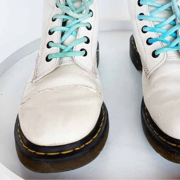 DR. MARTENS Patent Leather white combat boots Womens size 8 - Picture 6 of 12